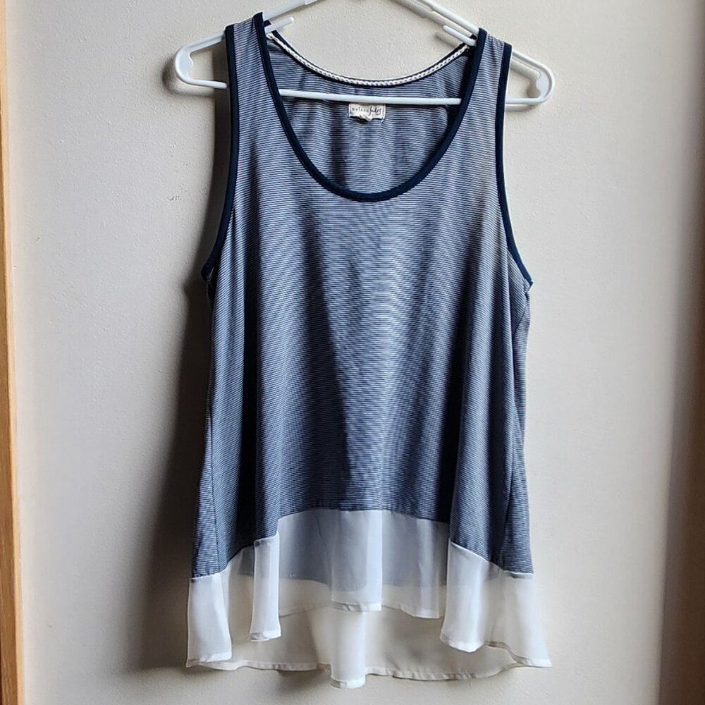 Maison Jules Striped Ruffled Tank Top Size Large